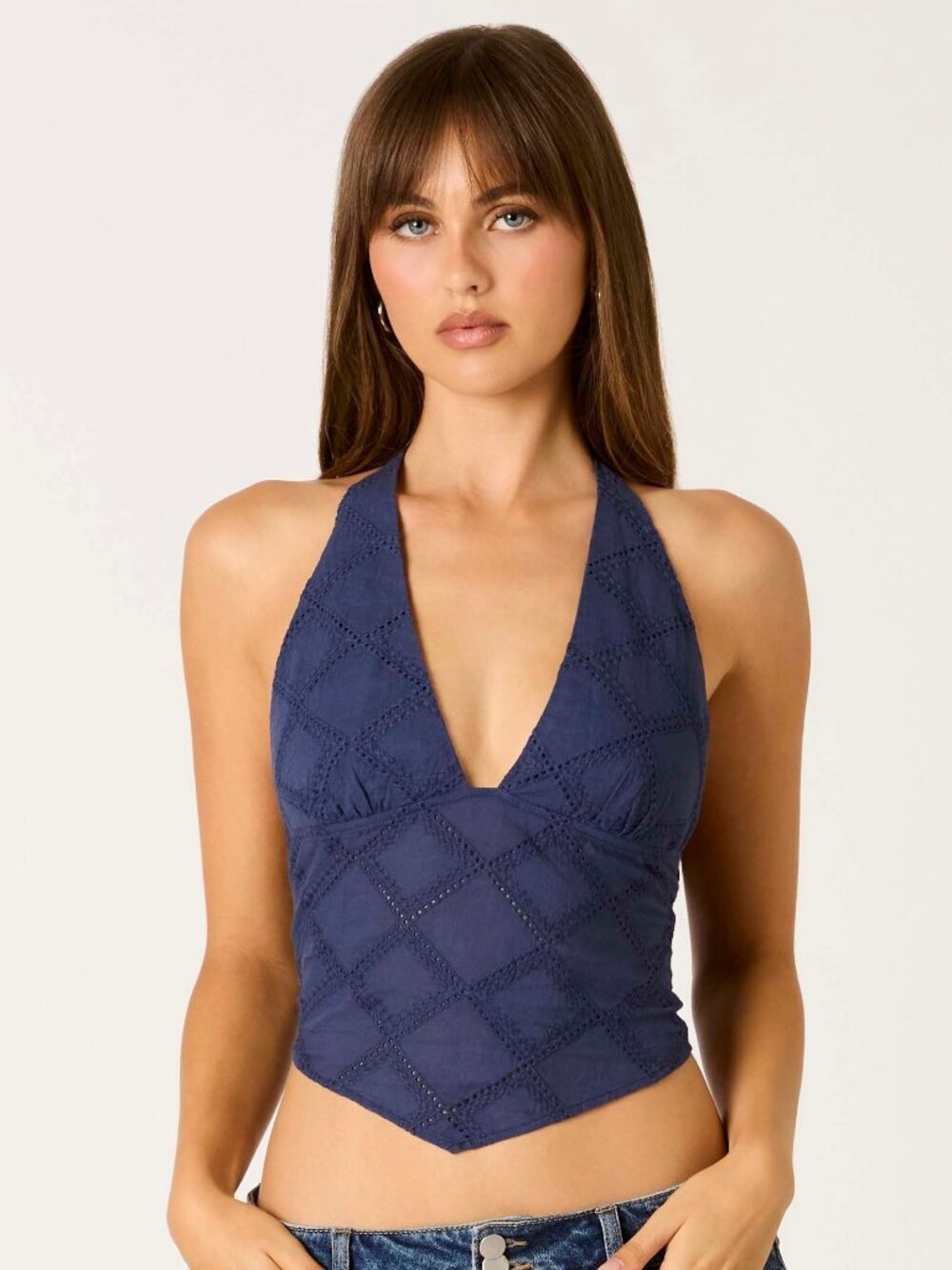 EASY BREEZY NAVY PATTERNED SCARF TOP
